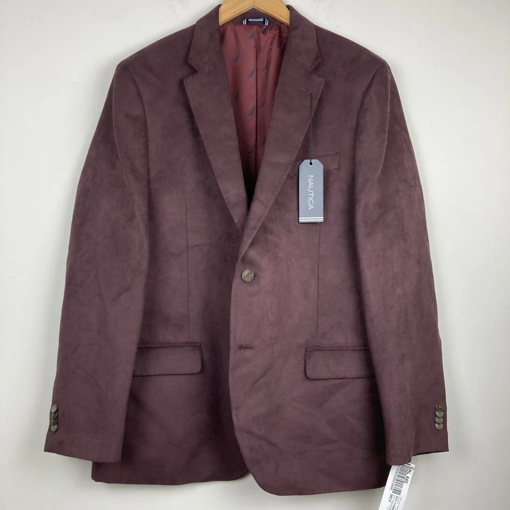 Nautica Men's Modern-Fit Faux-Suede Blazer Sport Coat Jacket Size 42L Burgundy